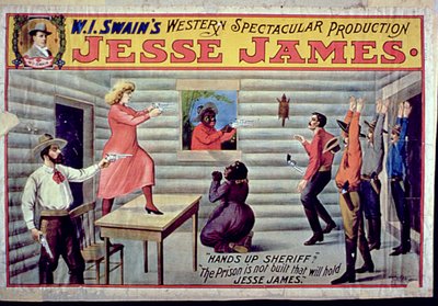 De gevangenis is niet gebouwd die Jesse James zal vasthouden, advertentie voor W. I. Swains spectaculaire productie van Jesse James door American School