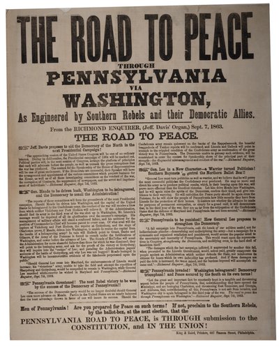 De weg naar vrede door Pennsylvania via Washington, zoals ontworpen door Zuidelijke rebellen en hun Democratische bondgenoten, King & Baird, 7 september 1863 door American School