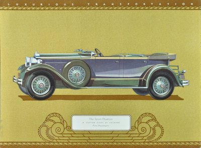De Sport Phaeton, een Custom Eight van Packard, gepubliceerd in 1930 (kleurenlitho) door American School