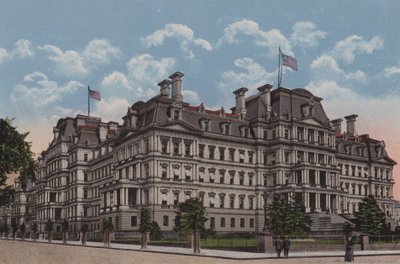 Het Staats-, Oorlogs- en Marinegebouw, Washington DC (kleurenlitho) door American School