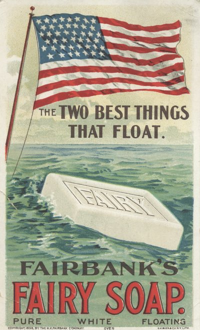 De twee beste dingen die drijven, advertentie voor Fairbanks floating Fairy Soap, 1898 door American School