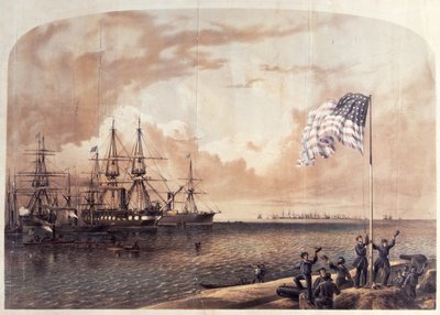 De overwinning van de Unie bij Port Royal, 7 november 1861, gegraveerd door Shearman en Hart, 1861 door American School
