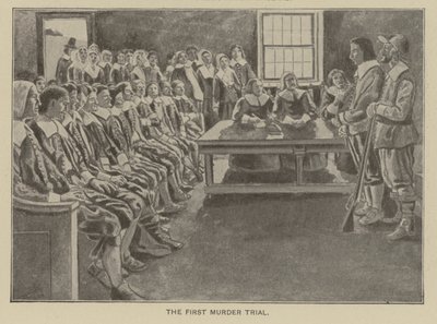 De eerste moordzaak in New England (litho) door American School