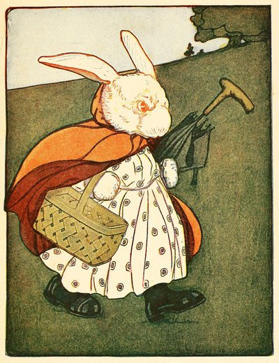 Toen oude mevrouw Konijn ... ging door het bos naar de bakker, uit Het Verhaal van Peter Rabbit, 1916 door American School