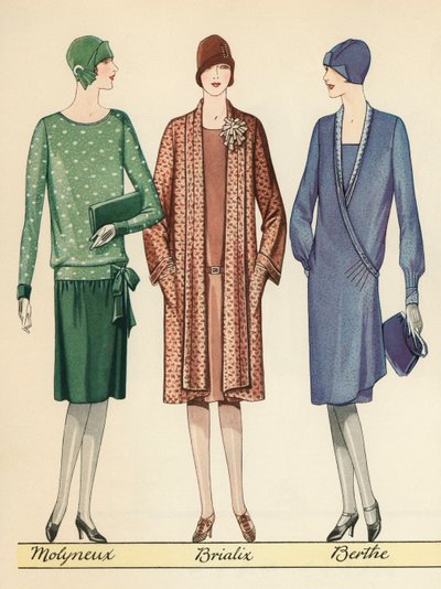 Drie Flappers Modelleren Franse Ontwerpen door American School
