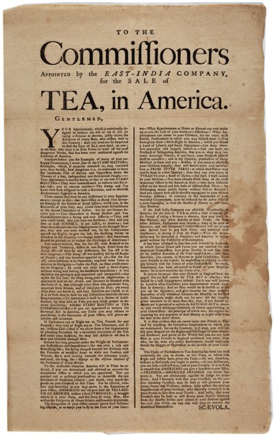 Aan de commissarissen aangesteld door de Oost-Indische Compagnie, voor de verkoop van thee in Amerika, ondertekend Scaevola, 1773 door American School