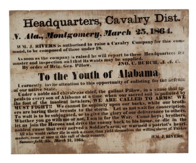 Aan de jeugd van Alabama: We roepen op tot wapens! (wervingsaffiche), 25 maart 1864 door American School