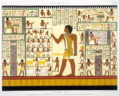 Graf 24, grafkamer nr. 2a, uit Gizeh, Volume II, plaat XIV uit, Vol 2 Oud Egypte door Samuel Augustus Binion, gepubliceerd 1887 (getinte chromolitho) door American School