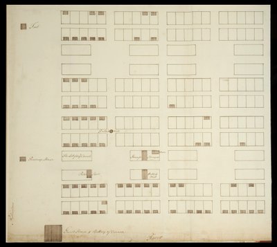 Stadsplan van Savannah, c.1733 (pen & inkt op papier) door American School