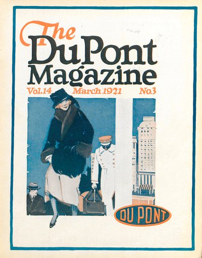 Reizigers, vooromslag van het DuPont Magazine, maart 1921 door American School