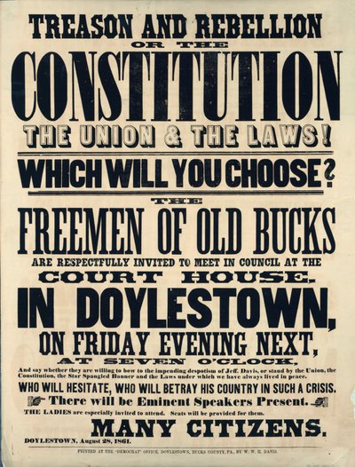 Verraad en opstand of de grondwet, de unie en de wetten! Welke kies je? 1861 door American School