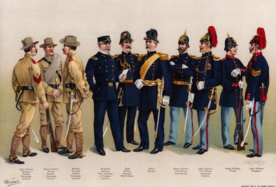 US Army, uniformen, 7 Artillerie, 3 Officieren figuren door American School