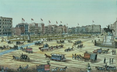 Union Square en Veertiende Straat tot Zeventiende Straat, uit een serie van 48 Zichten van New York en Omgeving, uitgegeven door Charles Magnus door American School