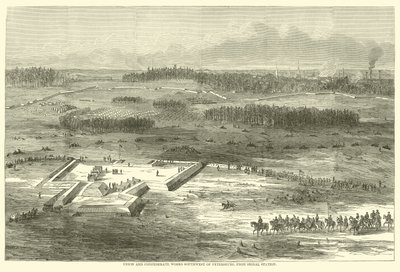 Unie en Confederale werken ten zuidwesten van Petersburg, vanaf het seinstation, maart 1865 door American School