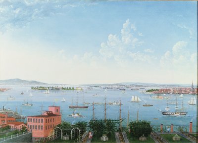 Uitzicht op de haven van New York vanaf Brooklyn Heights, c.1860 door American School