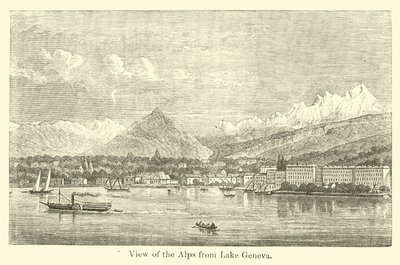 Uitzicht op de Alpen vanaf het Meer van Genève door American School