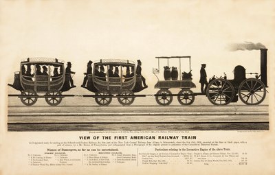 Uitzicht op de eerste Amerikaanse trein, pub. 1865 door American School