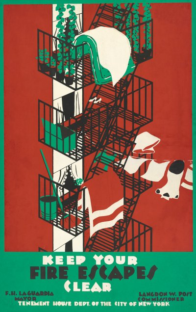 Vintage Poster van een Brandtrap in New York City door American School