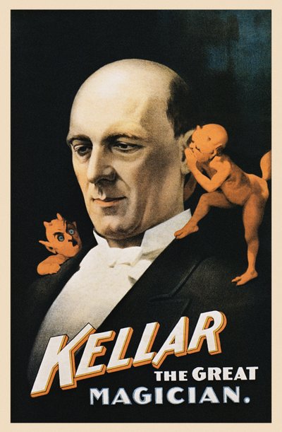 Vintage poster van man met fluisterende duivels door American School