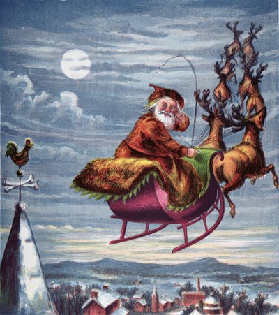Bezoek van de Sint-Nicolaas, illustratie uit Aunt Louisas grote prentenserie, New York 1871 door American School