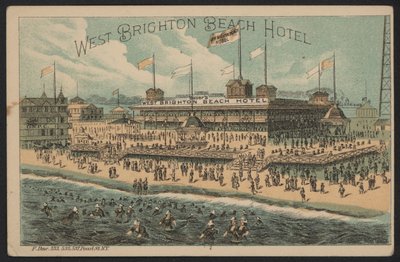 West Brighton Beach Hotel, VS (gekleurde gravure) door American School