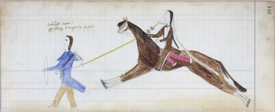 Witte man gedeeltelijk veranderd in indiaan, illustratie uit het Black Horse Ledger, 1877-79 door American School