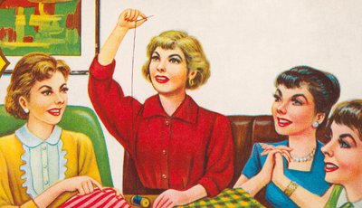 Vrouwen bij een naaikring door American School