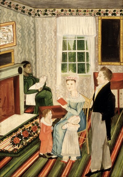 York, Pennsylvania Familie met negerknecht, ca.1828 (olieverf op paneel) door American School