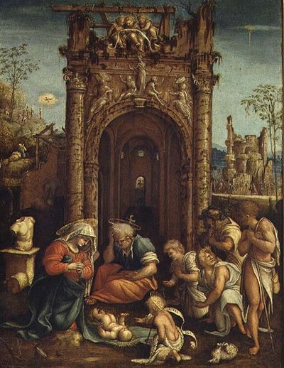 Aanbidding van de herders, c.1530 door Amico Aspertini