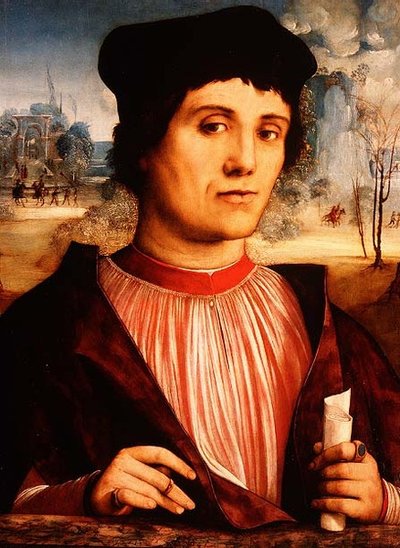 Portret van een Geestelijke met een Rol door Amico Aspertini
