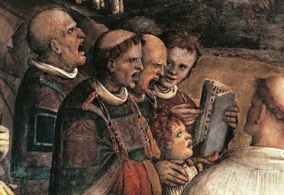 Zangers, detail van het transport van het Heilige Gezicht door Amico Aspertini