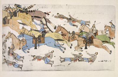 Terugtocht van het Commando van Majoor Marcus Reno (inkt op papier) door Amos Bad Heart Buffalo