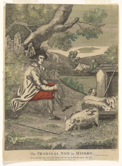 De Verloren Zoon in Ellende (Hij zou graag zijn buik gevuld hebben met de schillen die de varkens aten - St. Lucas 15:16) door Amos Doolittle