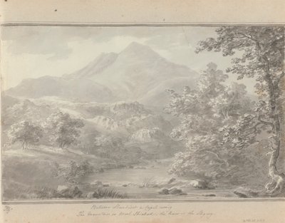 Uitzichten in Engeland, Schotland en Wales: Tussen Llanrwst en Capel Cerrig, de berg is Moel Shiabod, de rivier is Lligwy door Amos Green
