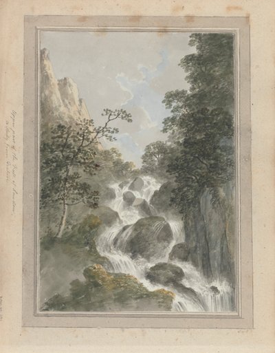 Gezichten in Engeland, Schotland en Wales: Bovenste deel van de waterval van Lowdoor, een studie uit de natuur door Amos Green