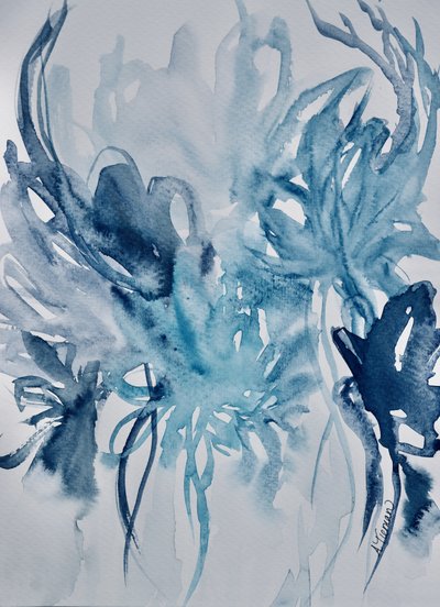 Abstracte blauwe bloemen door Amy Tieman