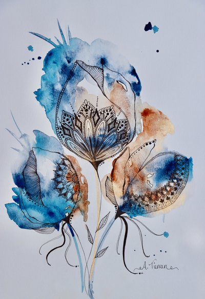 Mandala Floral (blauw, goud, gebrand sienna) door Amy Tieman