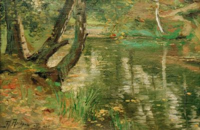 Zomerse Rivierlandschap met Bomen door Anatolij Fedorovich Andronov