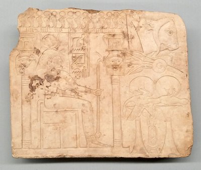 Proefstuk van kunstenaar: Hathor in schrijn, offers, ossenkop door Ancient Egyptian