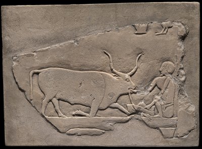 Wandfragment van een graf met een afbeelding van een herder door Ancient Egyptian