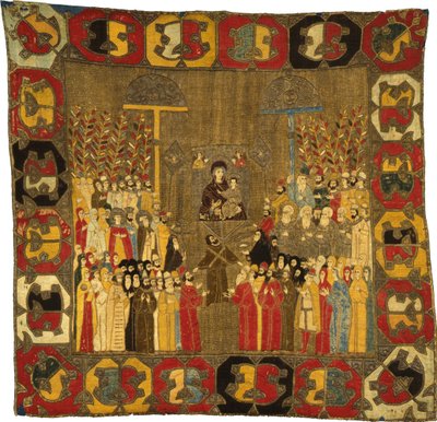 Palmzondagprocessie in Moskou op 8 april 1498. Zoe Palaiologina met dochters links onder, Ivan III, Elena van Walachije, 1498 door Ancient Russian Art