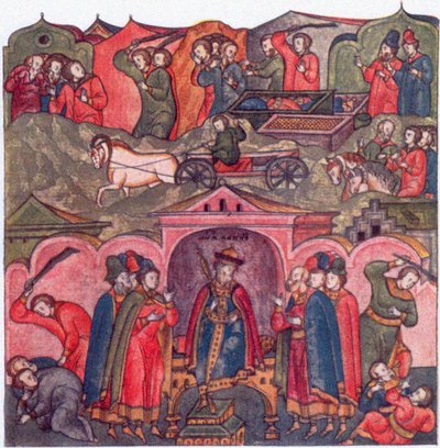Geweld van Moskou Prins Ivan Danilovich en Zijn Buren Uit: Het Leven van Sint Sergius van Radonezh, 16e eeuw door Ancient Russian Art