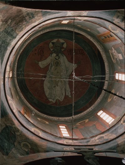 Jehova. Koepelschildering in de Aartsengel Michaëlkathedraal van het Kremlin van Moskou, 1652-1666 door Ancient Russian frescos