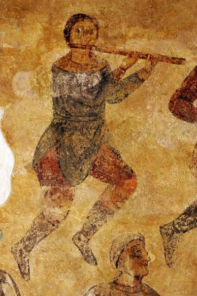 Muzikanten en acrobaten (detail) door Ancient Russian frescos