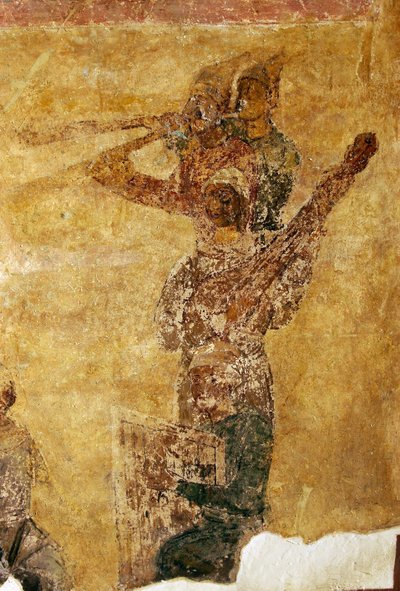 Muzikanten en acrobaten (detail) door Ancient Russian frescos