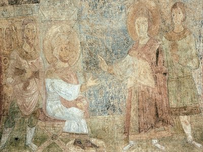 Sint Joris voor keizer Diokletianus door Ancient Russian frescos