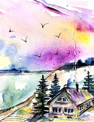Gezellig aquarellandschap door Anda Bieza
