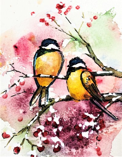 Wintervogels en bessen door Anda Bieza