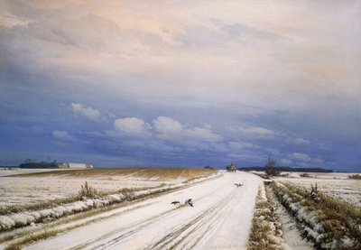 Een Winterlandschap met een Paard en Kar door Anders Andersen Lundby