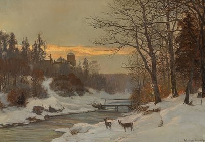 Winterlandschap met beek door Anders Andersen Lundby